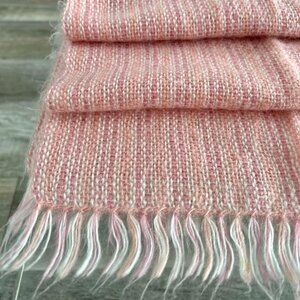 Pink, Ivory & Blush Striped Brushed Halo Open-Weave Artisan Scarf w/ Fringe – OS